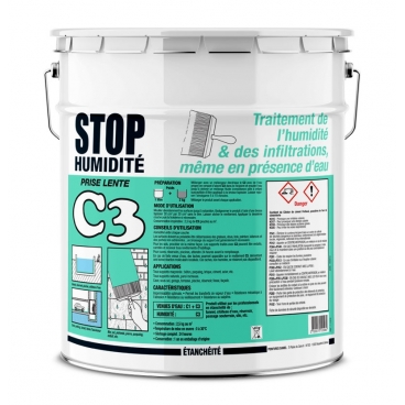 Concrete and masonry waterproofer, rigid coating cement-based for pool, basin, basement, cellar, C3 Stop Humidité - Procom