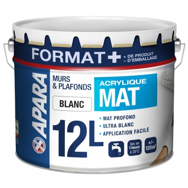 Peinture mur et plafond blanc mat 12 Litres, APARA Peinture mur et plafond blanc mat 12 Litres, APARA