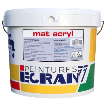 Peinture professionnelle acrylique, mat, murs et plafonds, intérieur MAT ACRYL - ECRAN 77