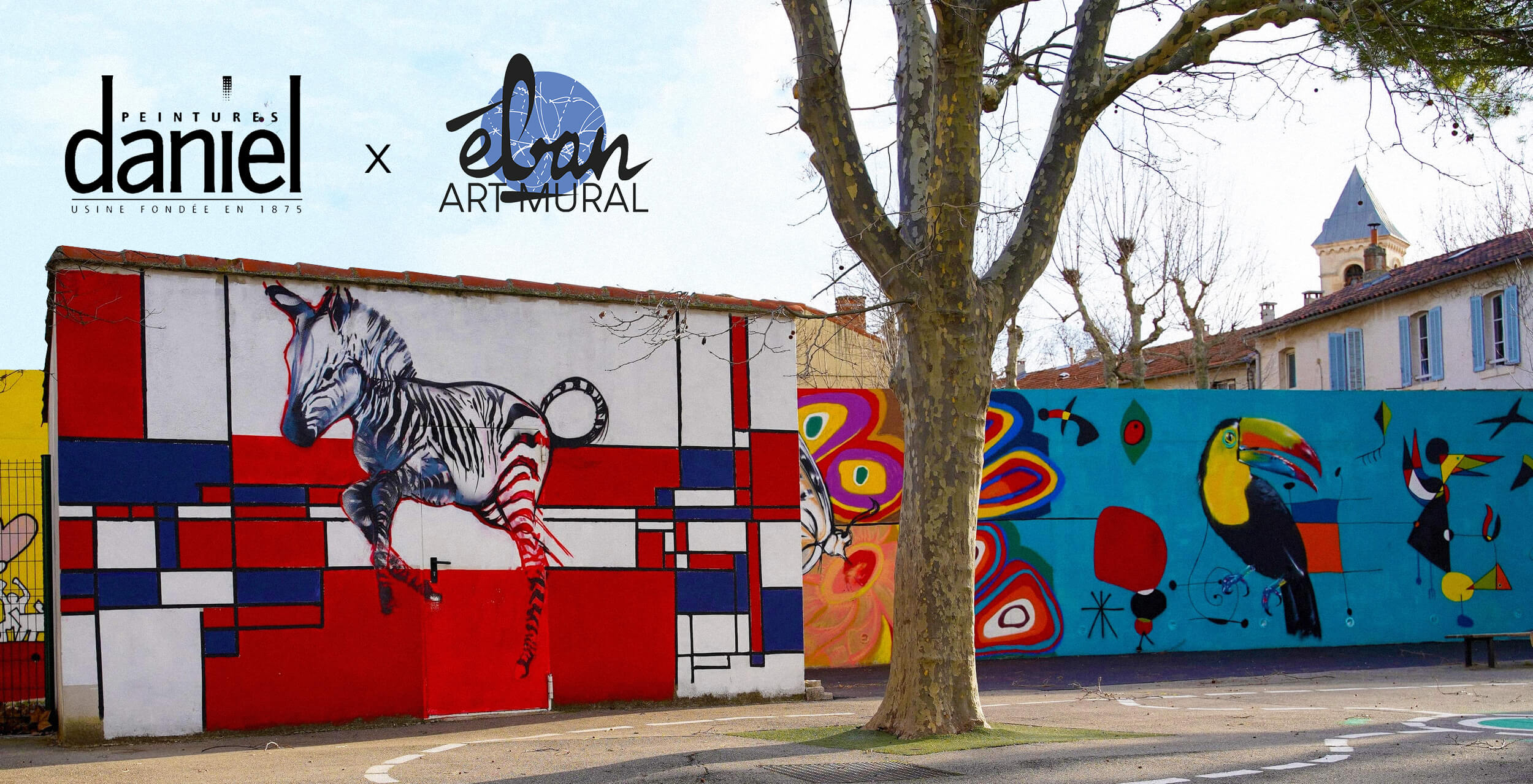Fresques murales réalisées pour une école maternelle à Marseille, 2020, Éban Art Mural avec Peintures Daniel